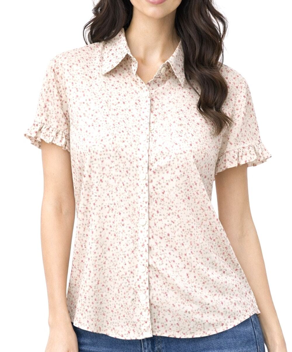 Gap Pink Floral Button Front Blouse Ruffle Sleeve Cottagecore Cotton Medium